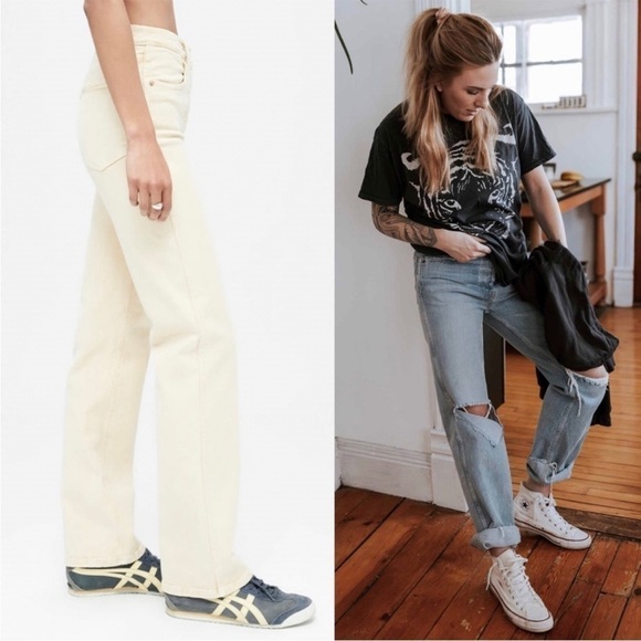 NWT RE/DONE 90s High Waist Distress Denim Straight Leg Rip Knee Fray Hem Jean 26 - Picture 4 of 10